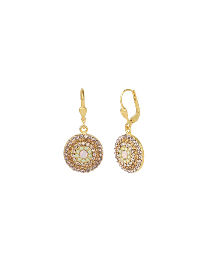 La Vie Parisienne-Small Round Pavé Hooks-Earrings-14k Gold Plated, Pink Combo Crystal-Blue Ruby Jewellery-Vancouver Canada