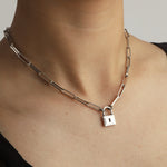 Padlock Paperclip Chain Necklace Silver Plated