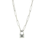 Padlock Paperclip Chain Necklace Silver Plated