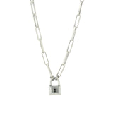 Padlock Paperclip Chain Necklace Silver Plated