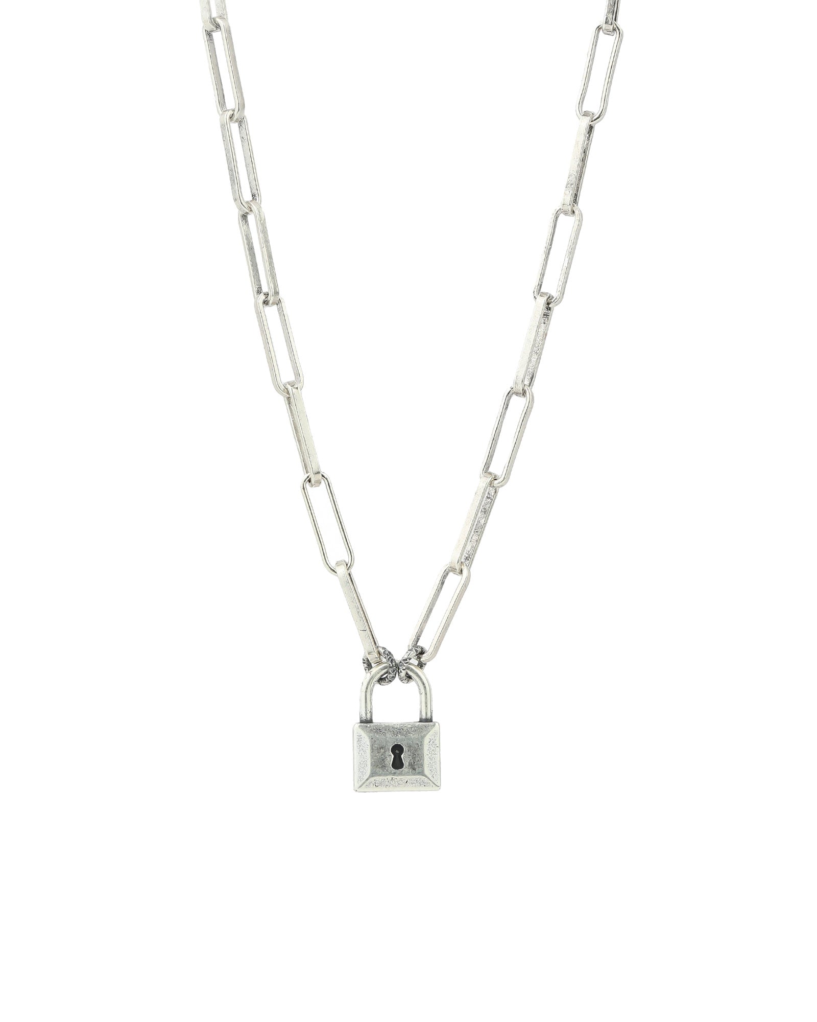 Padlock Paperclip Chain Necklace Silver Plated