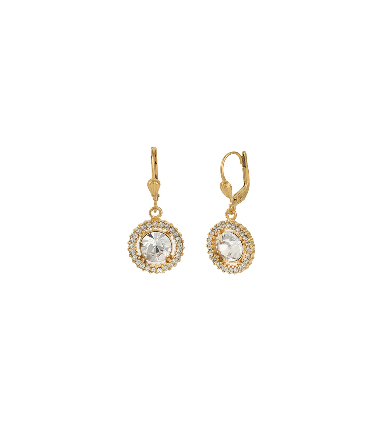 Round Crystal Halo Circle Hooks 14k Gold Plated, White Crystal