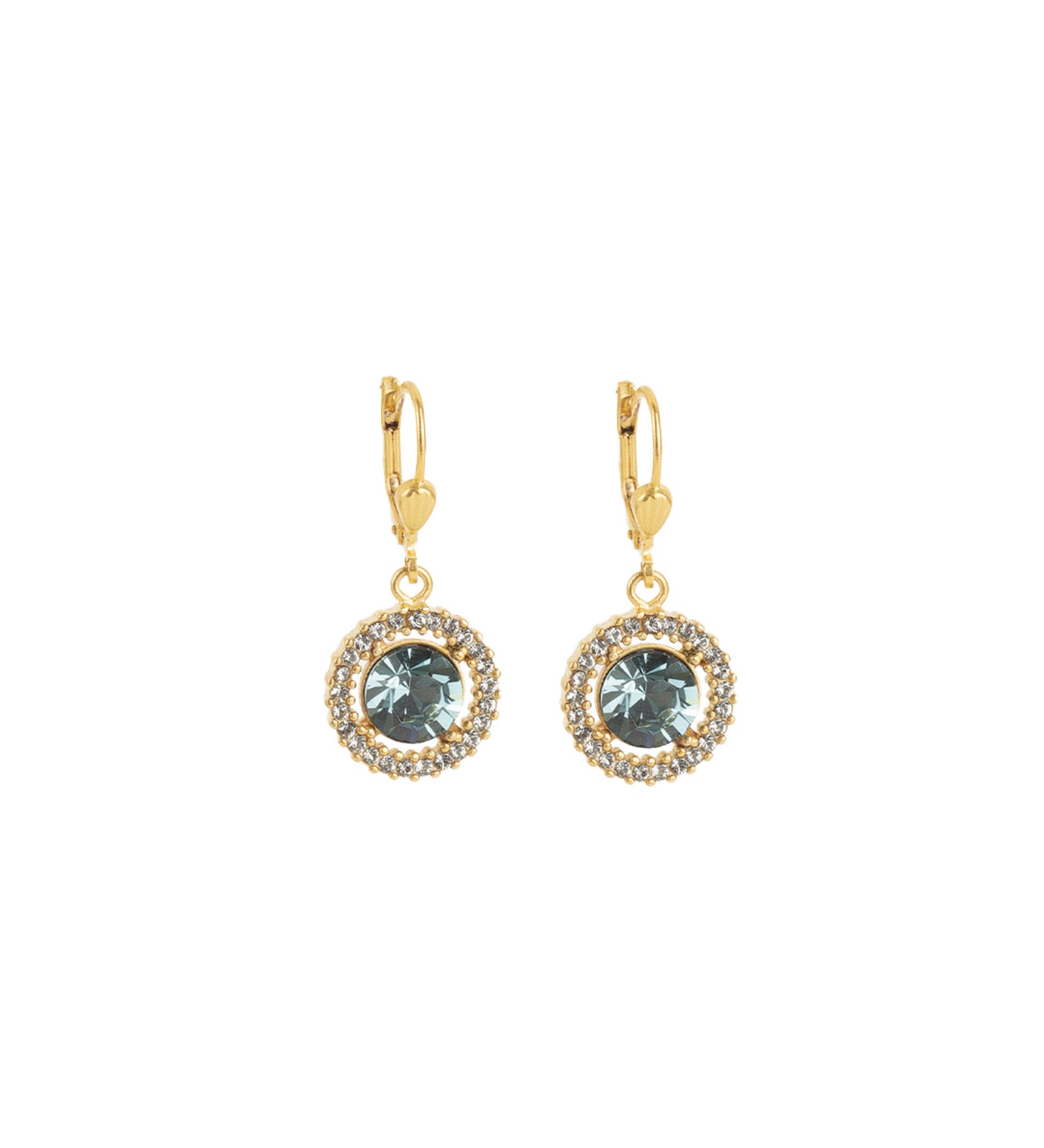 La Vie Parisienne-Round Crystal Halo Circle Hooks-Earrings-14k Gold Plated, Indian Sapphire Crystal-Blue Ruby Jewellery-Vancouver Canada