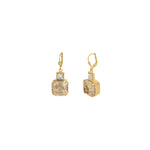 Two Square Crystal Hooks 14k Gold Plated, Champagne & White Crystal