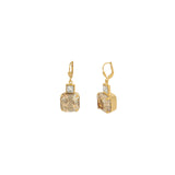 Two Square Crystal Hooks 14k Gold Plated, Champagne & White Crystal