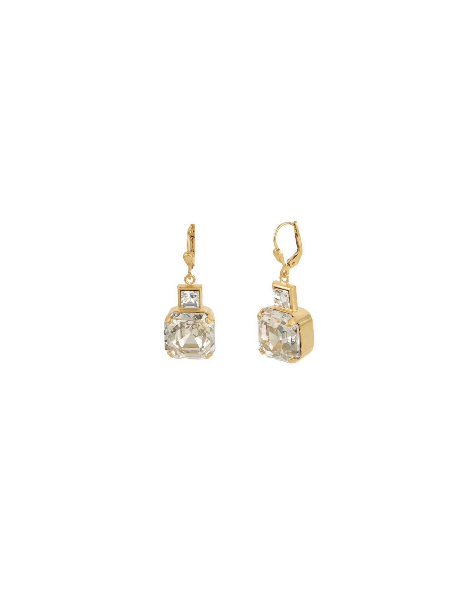 Two Square Crystal Hooks 14k Gold Plated, Shade & White Crystal