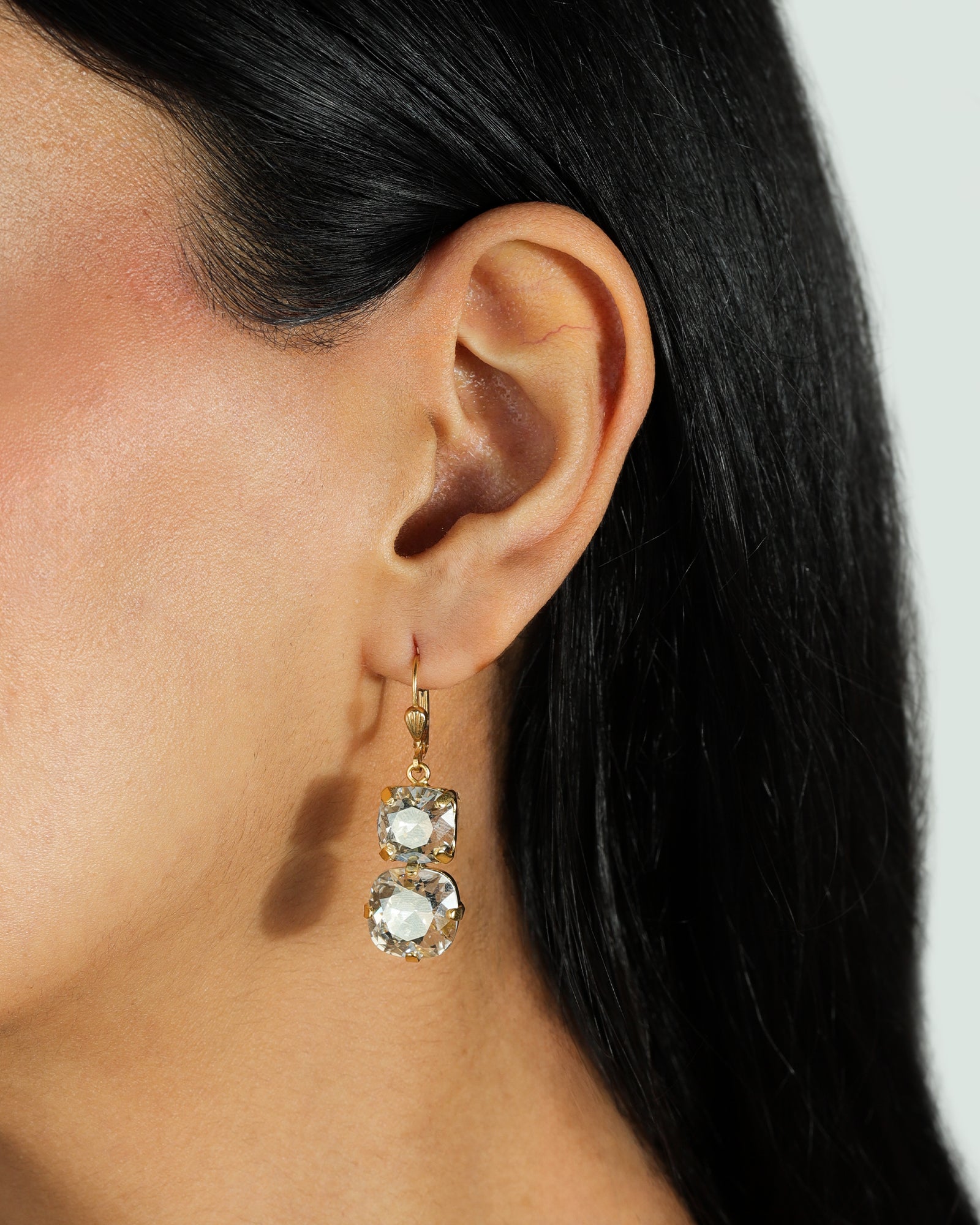 La Vie Parisienne-Two Round Crystal Hooks-Earrings-14k Gold Plated, Shade Crystal-Blue Ruby Jewellery-Vancouver Canada