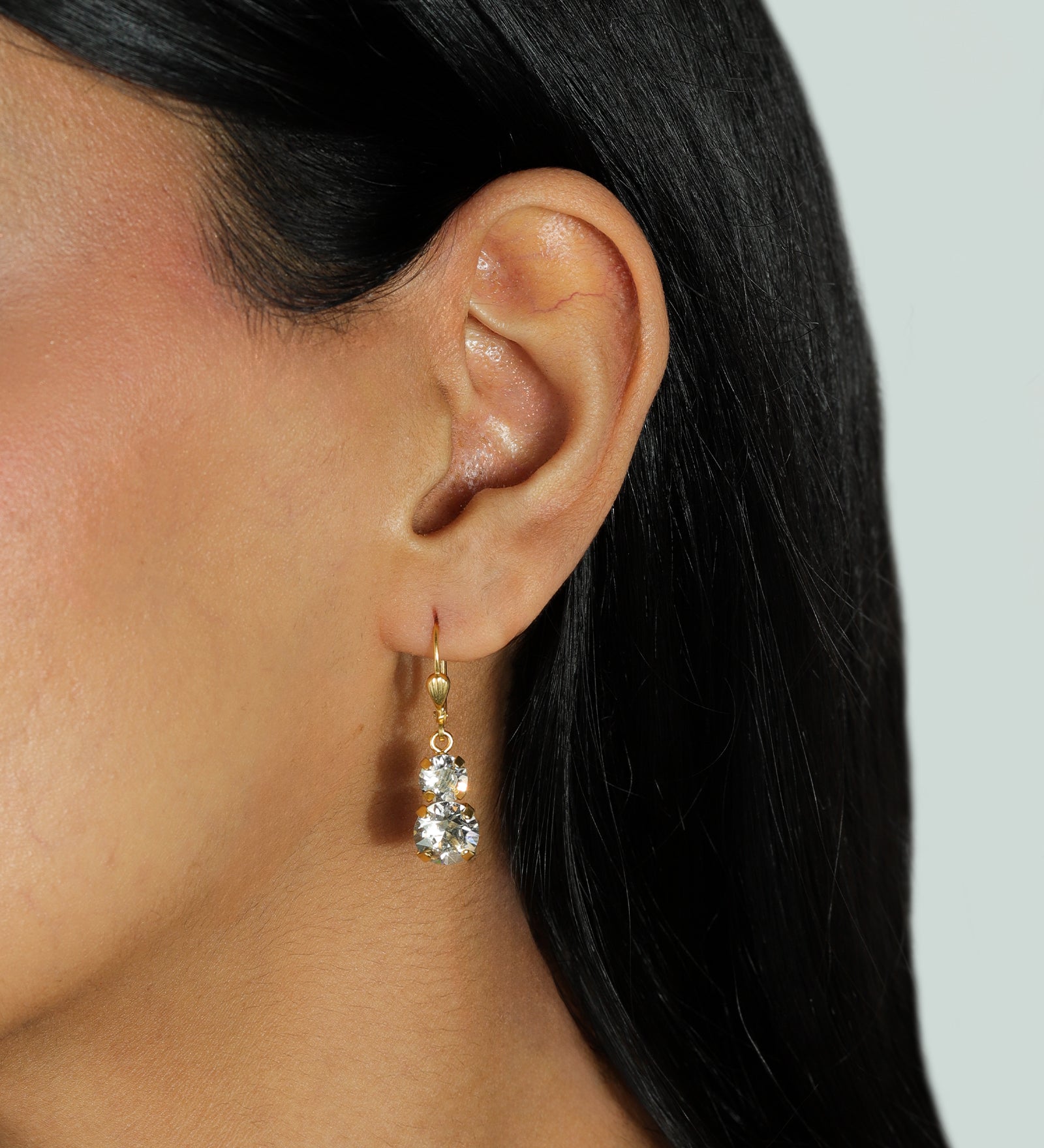 La Vie Parisienne-Small Two Round Hooks-Earrings-14k Gold Plated, Shade Crystal-Blue Ruby Jewellery-Vancouver Canada