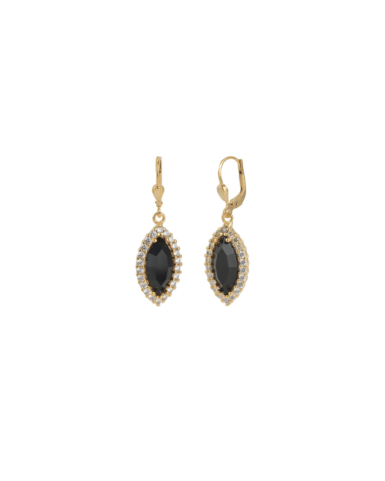 Marquise Crystal Halo Hooks 14k Gold Plated, Jet Black Crystal