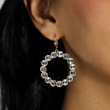 La Vie Parisienne-Round Crystal Ring Hooks-Earrings-14k Gold Plated, White Crystal-Blue Ruby Jewellery-Vancouver Canada