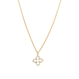 Pointed Clover Cut Out Necklace 14k Gold Plated, White Crystal