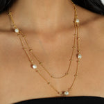 La Vie Parisienne-Two Row Pearl Necklace-Necklaces-14k Gold Plated, White Pearl-Blue Ruby Jewellery-Vancouver Canada