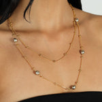 La Vie Parisienne-Two Row Pearl Necklace-Necklaces-14k Gold Plated, Grey Pearl-Blue Ruby Jewellery-Vancouver Canada