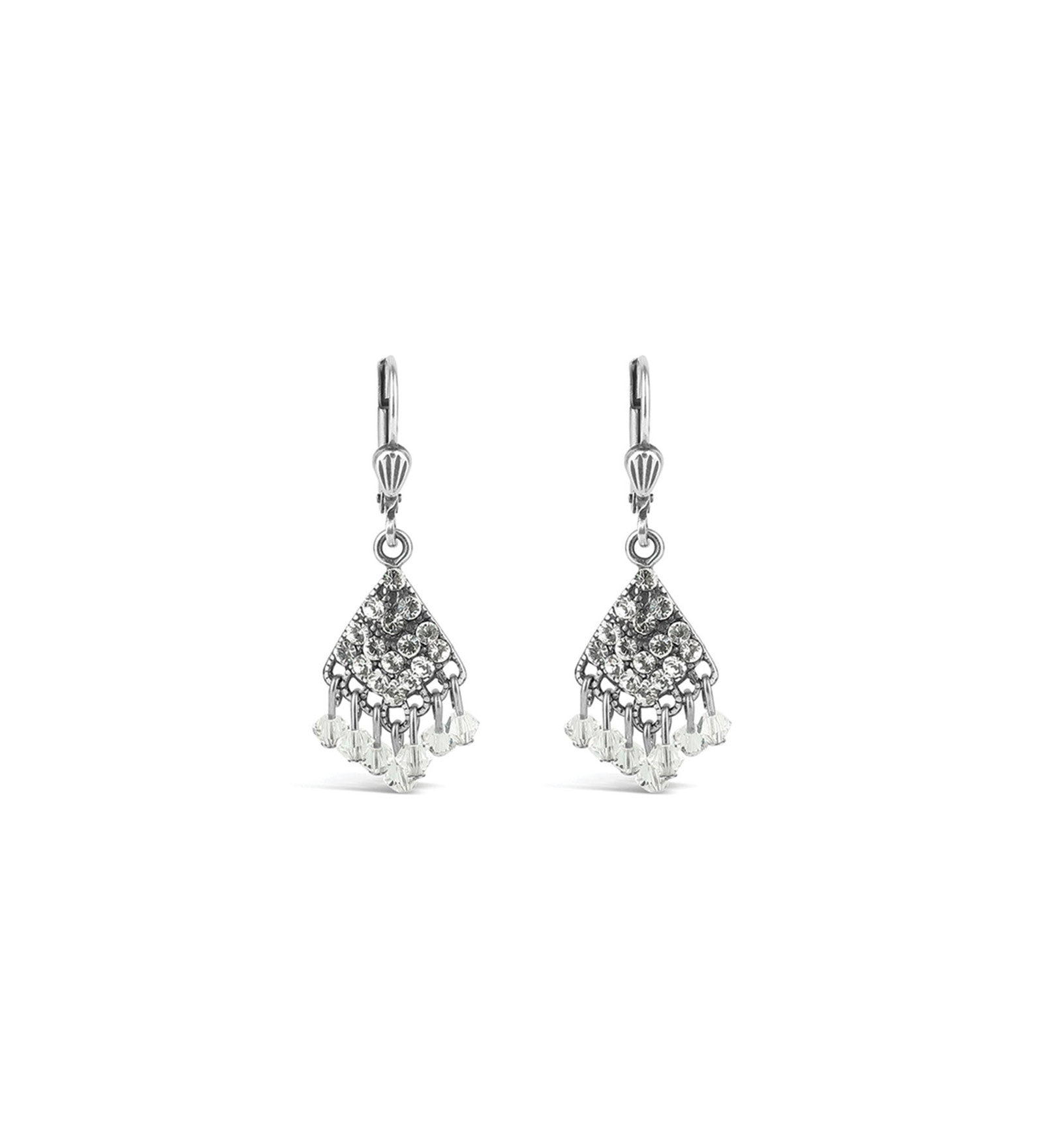 La Vie Parisienne-Fan Crystal Drop Hooks-Earrings-Silver Plated, White Crystal-Blue Ruby Jewellery-Vancouver Canada