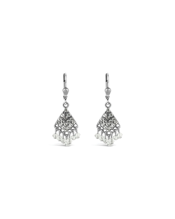 La Vie Parisienne-Fan Crystal Drop Hooks-Earrings-Silver Plated, White Crystal-Blue Ruby Jewellery-Vancouver Canada