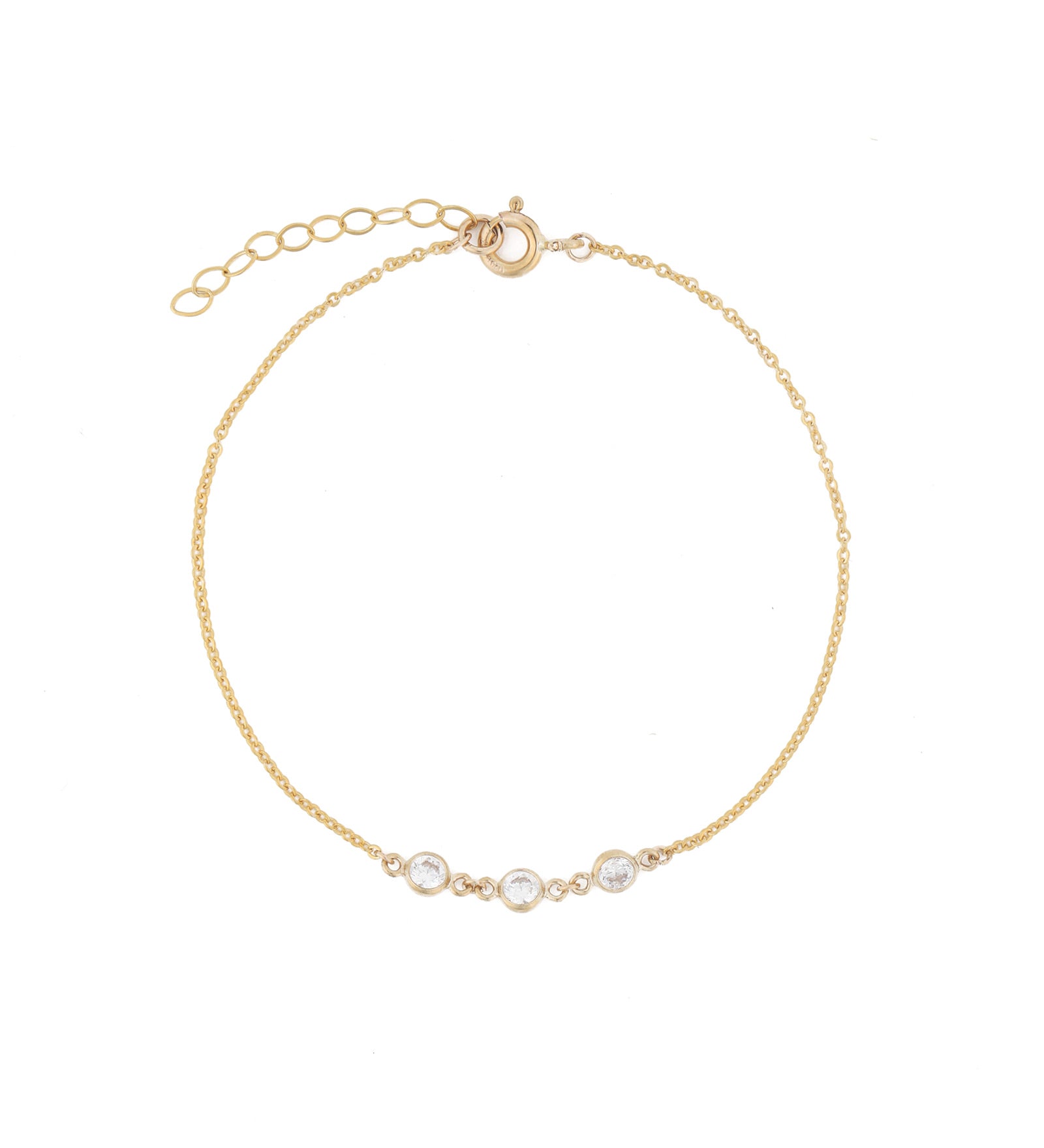 3mm 3 CZ Bracelet 14k Gold Filled, Cubic Zirconia