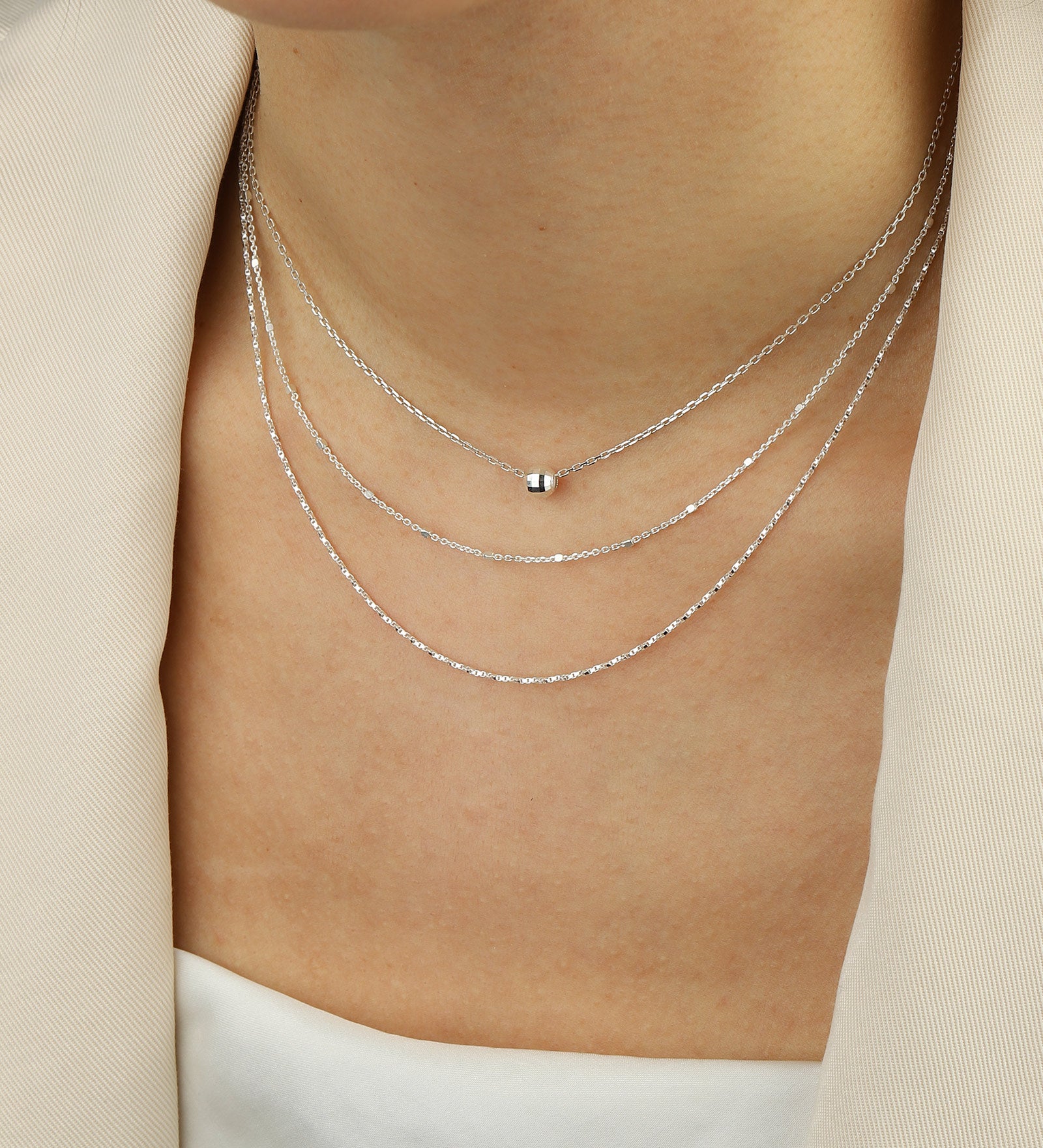 Two Row Square Satellite + Twist Rope Necklace Sterling Silver