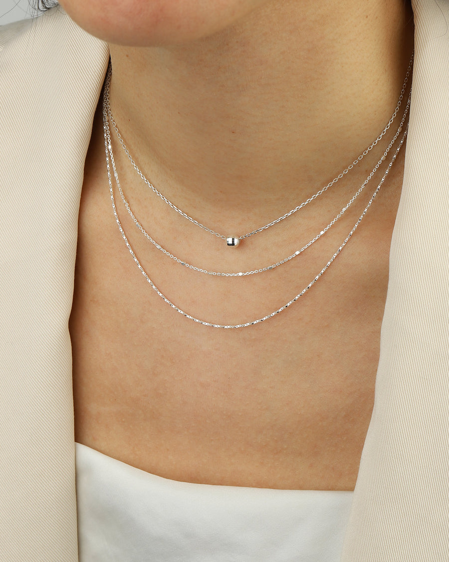 Two Row Square Satellite + Twist Rope Necklace Sterling Silver