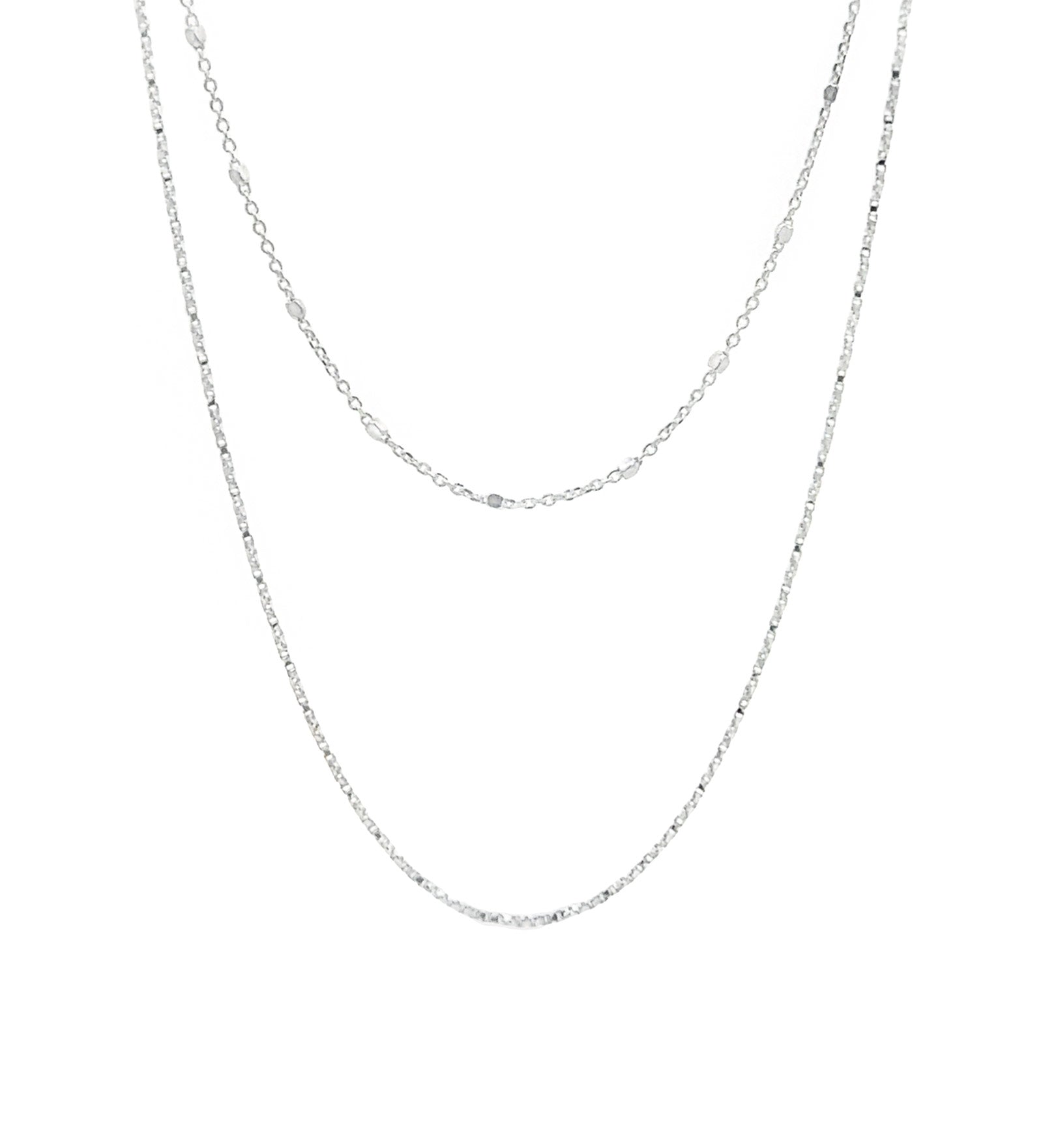 Two Row Square Satellite + Twist Rope Necklace Sterling Silver