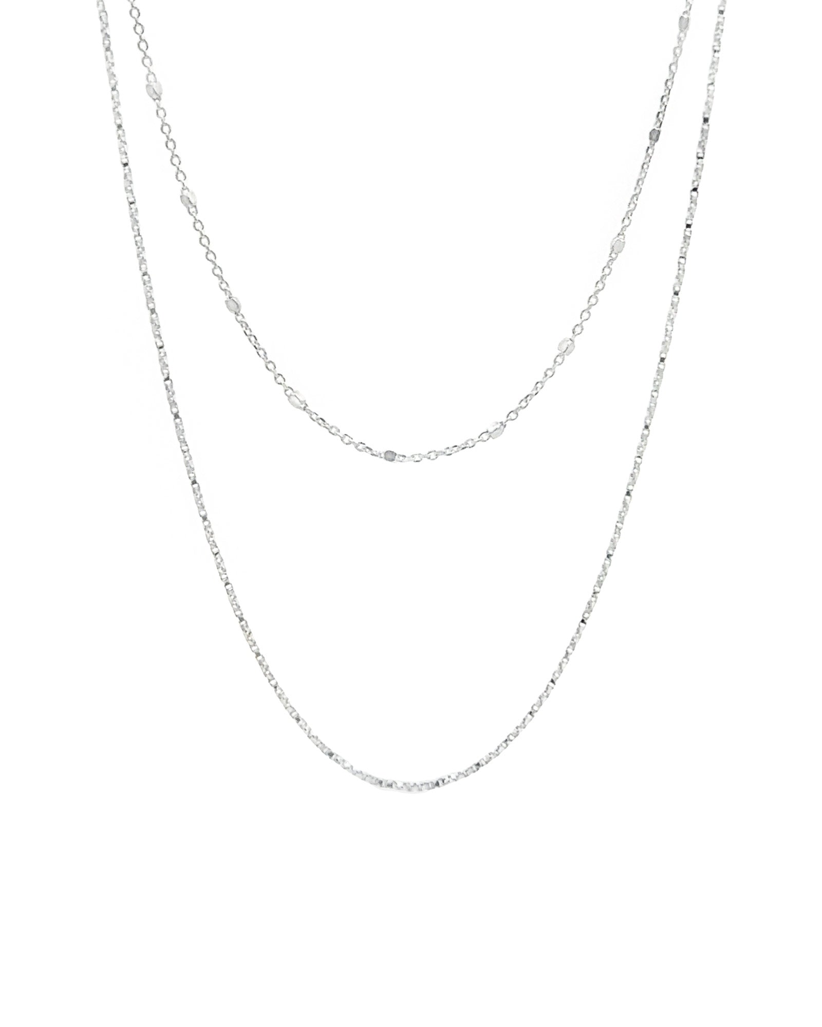 Two Row Square Satellite + Twist Rope Necklace Sterling Silver