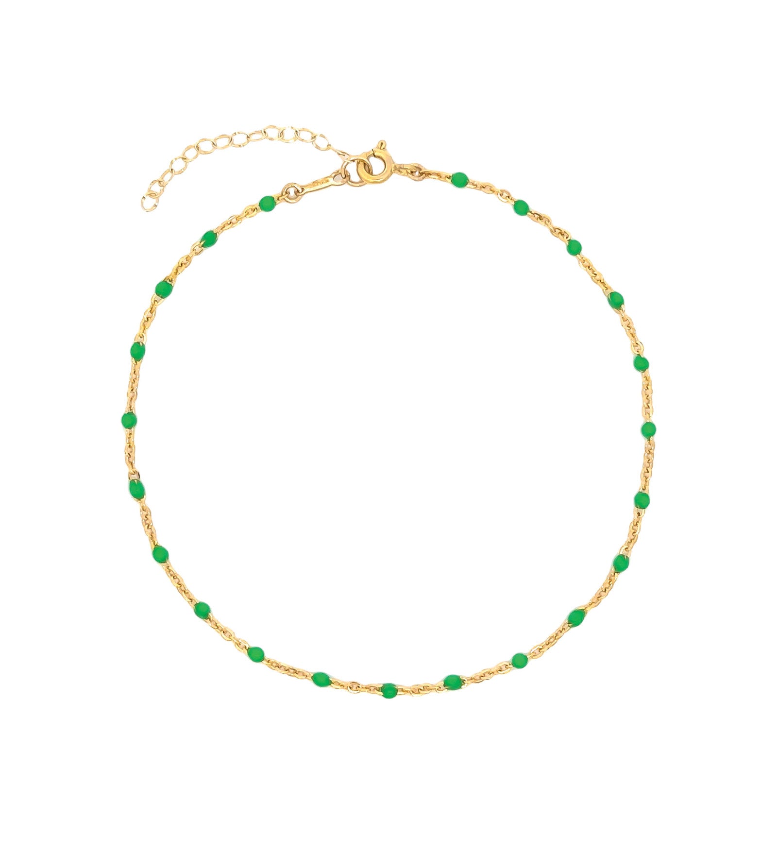 1948-Enamel Beaded Chain Anklet-Anklets-14k Gold Filled, Emerald Enamel-Blue Ruby Jewellery-Vancouver Canada