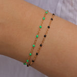 1948-Enamel Beaded Chain Bracelet-Bracelets-14k Gold Filled, Emerald Enamel-Blue Ruby Jewellery-Vancouver Canada