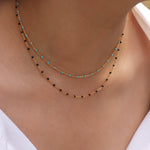 1948-Enamel Beaded Chain Necklace-Necklaces-14k Gold Filled, Black Enamel-Blue Ruby Jewellery-Vancouver Canada