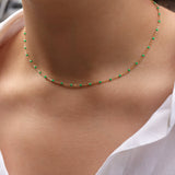 1948-Enamel Beaded Chain Necklace-Necklaces-14k Gold Filled, Emerald Enamel-Blue Ruby Jewellery-Vancouver Canada