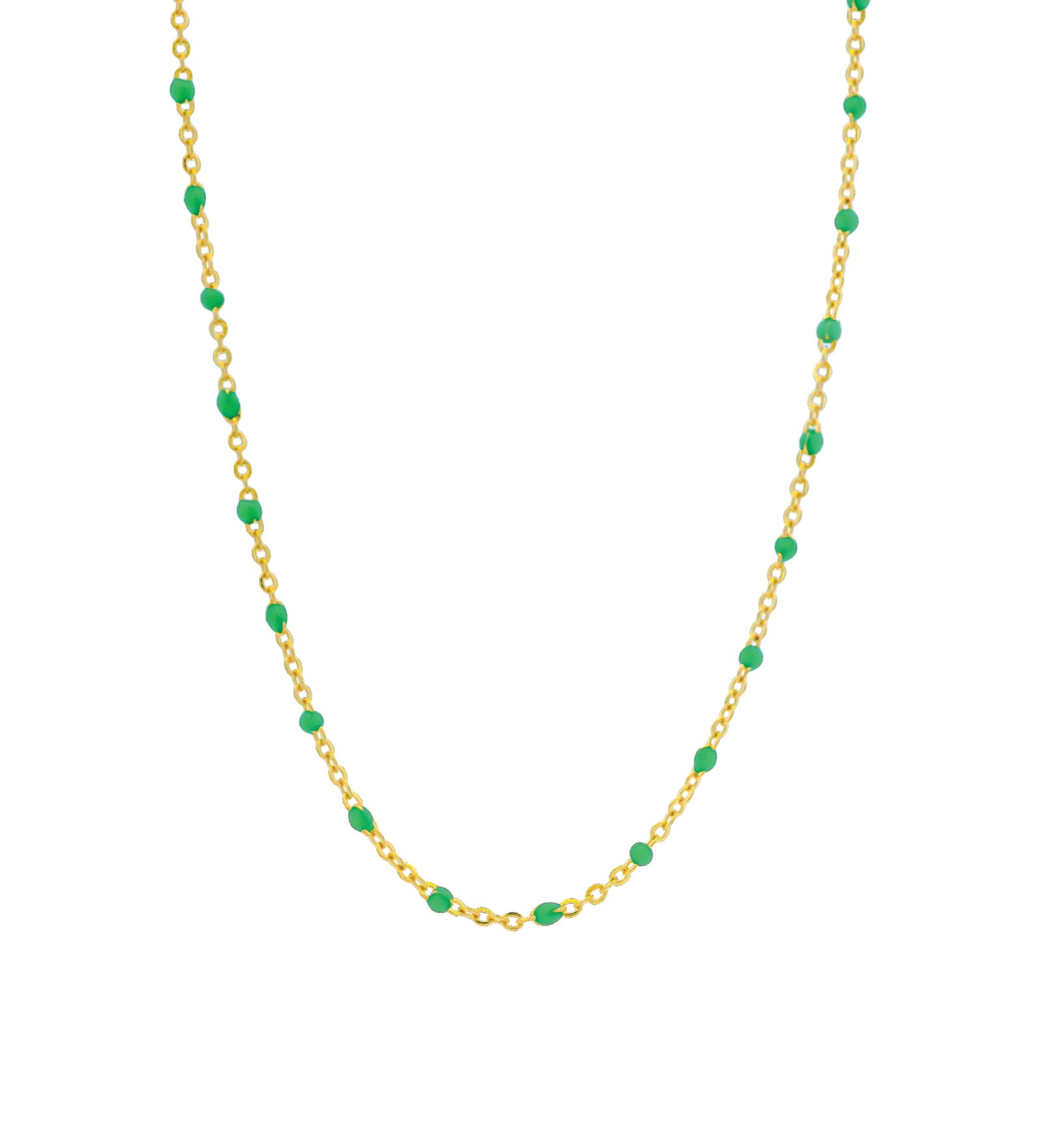 1948-Enamel Beaded Chain Necklace-Necklaces-14k Gold Filled, Emerald Enamel-Blue Ruby Jewellery-Vancouver Canada