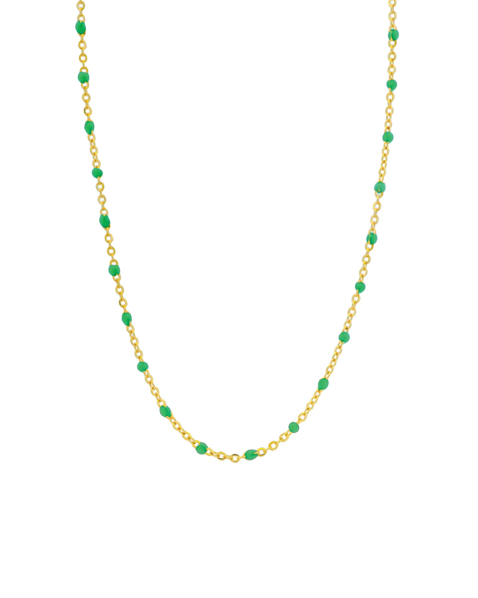 1948-Enamel Beaded Chain Necklace-Necklaces-14k Gold Filled, Emerald Enamel-Blue Ruby Jewellery-Vancouver Canada