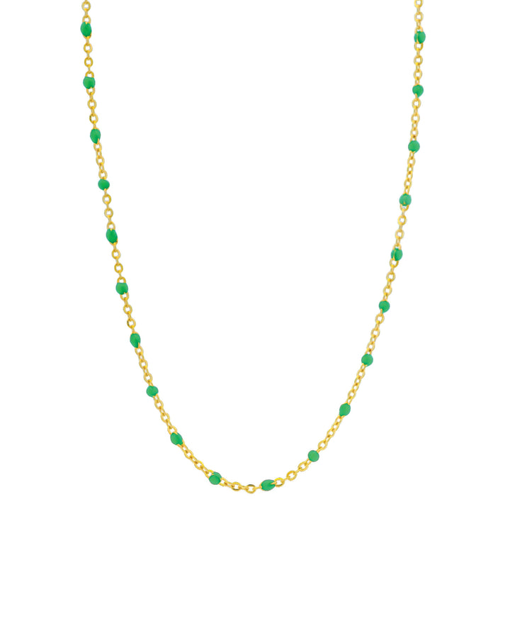 1948-Enamel Beaded Chain Necklace-Necklaces-14k Gold Filled, Emerald Enamel-Blue Ruby Jewellery-Vancouver Canada