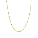 1948-Enamel Beaded Chain Necklace-Necklaces-14k Gold Filled, Green Turquoise Enamel-Blue Ruby Jewellery-Vancouver Canada