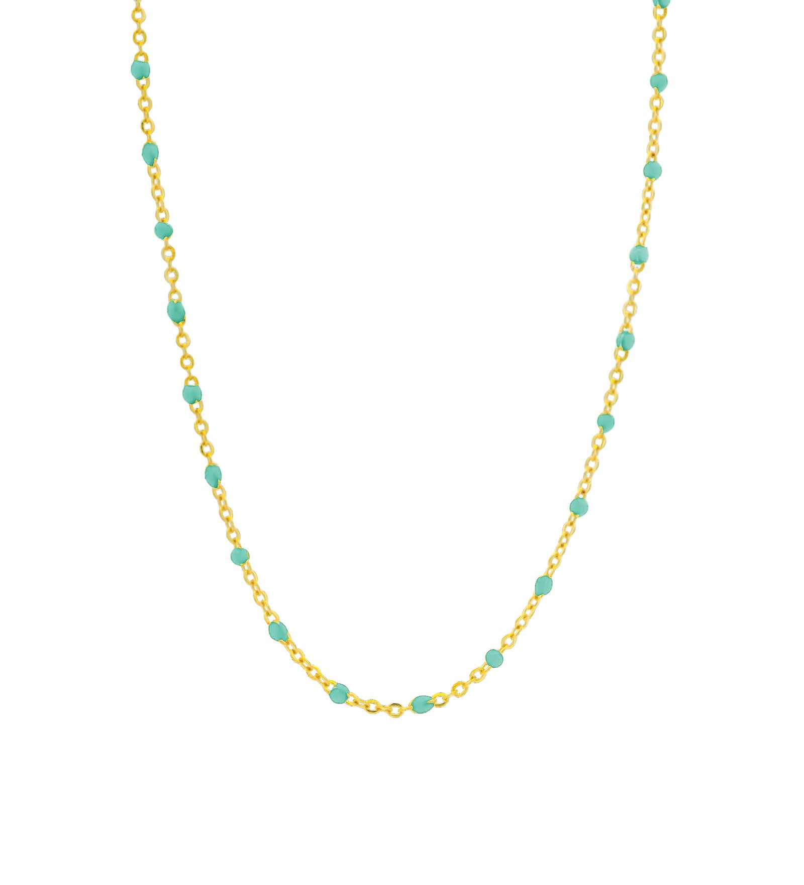 1948-Enamel Beaded Chain Necklace-Necklaces-14k Gold Filled, Green Turquoise Enamel-Blue Ruby Jewellery-Vancouver Canada