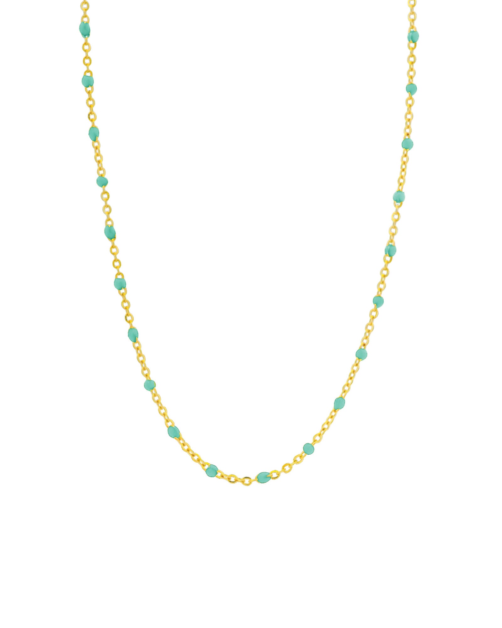 1948-Enamel Beaded Chain Necklace-Necklaces-14k Gold Filled, Green Turquoise Enamel-Blue Ruby Jewellery-Vancouver Canada