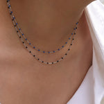 1948-Enamel Beaded Chain Necklace-Necklaces-Sterling Silver, Lapis Enamel-Blue Ruby Jewellery-Vancouver Canada