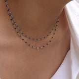 1948-Enamel Beaded Chain Necklace-Necklaces-Sterling Silver, Black Enamel-Blue Ruby Jewellery-Vancouver Canada