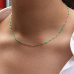 1948-Enamel Beaded Chain Necklace-Necklaces-Sterling Silver, Emerald Enamel-Blue Ruby Jewellery-Vancouver Canada