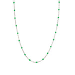 1948-Enamel Beaded Chain Necklace-Necklaces-Sterling Silver, Emerald Enamel-Blue Ruby Jewellery-Vancouver Canada