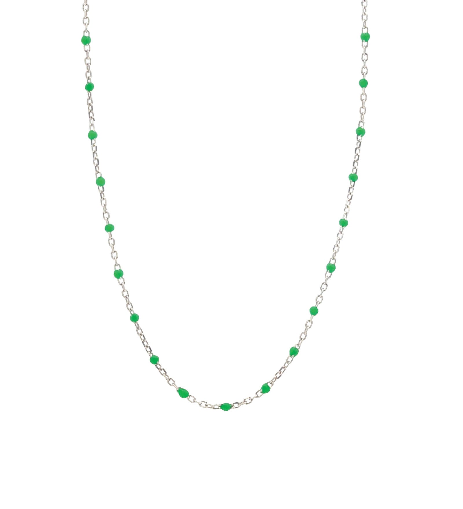 1948-Enamel Beaded Chain Necklace-Necklaces-Sterling Silver, Emerald Enamel-Blue Ruby Jewellery-Vancouver Canada