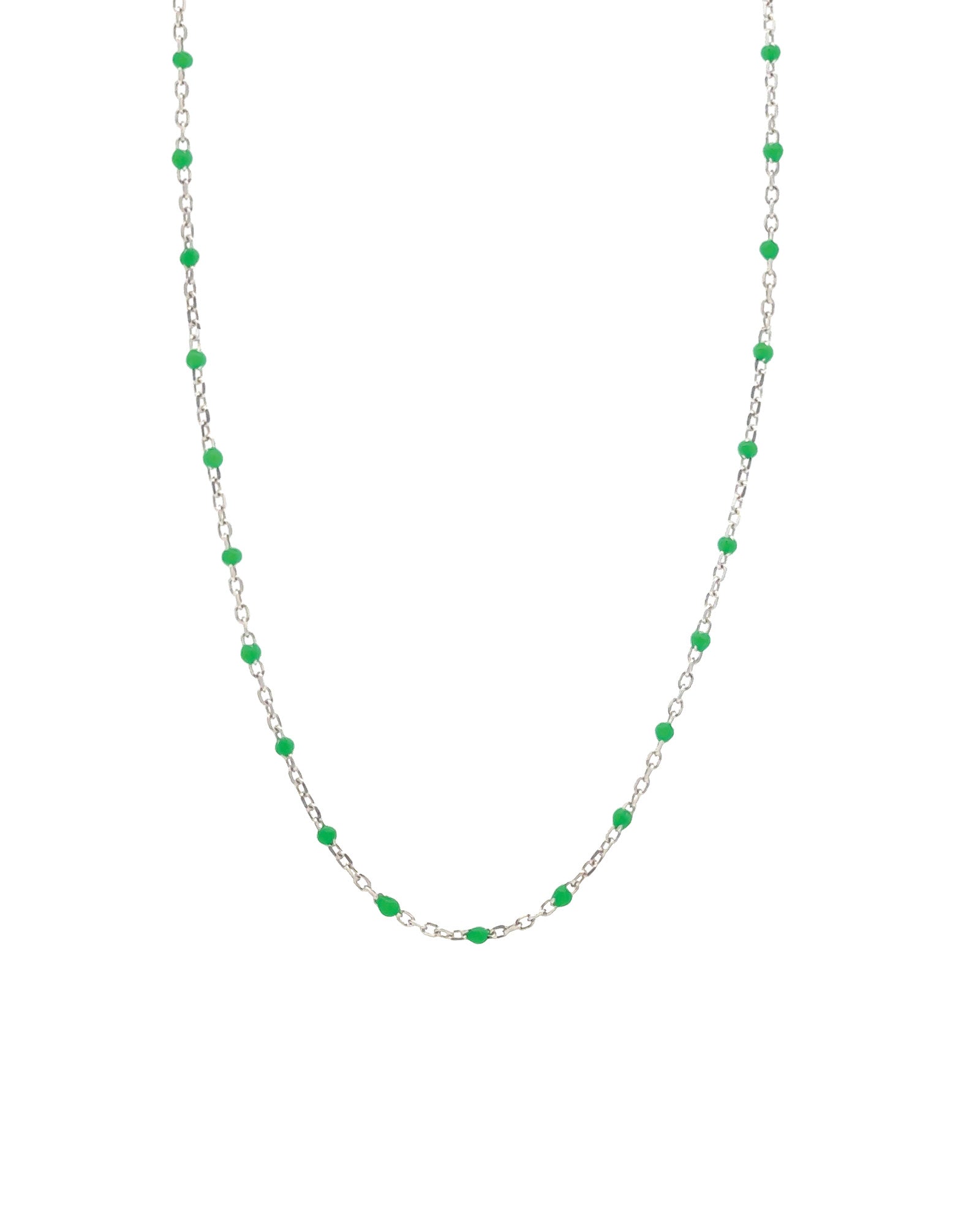 1948-Enamel Beaded Chain Necklace-Necklaces-Sterling Silver, Emerald Enamel-Blue Ruby Jewellery-Vancouver Canada