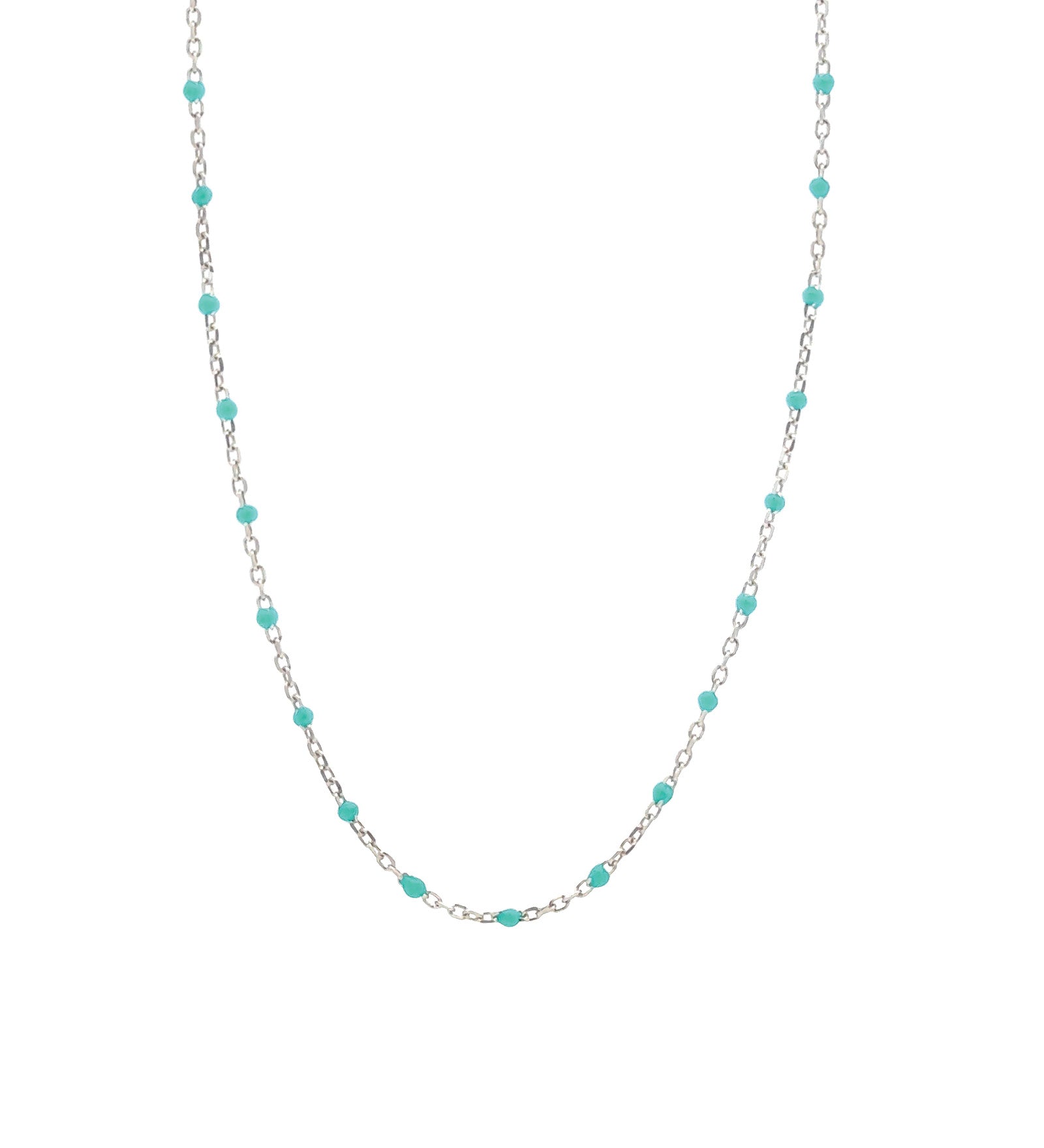 1948-Enamel Beaded Chain Necklace-Necklaces-Sterling Silver, Turquoise Enamel-Blue Ruby Jewellery-Vancouver Canada