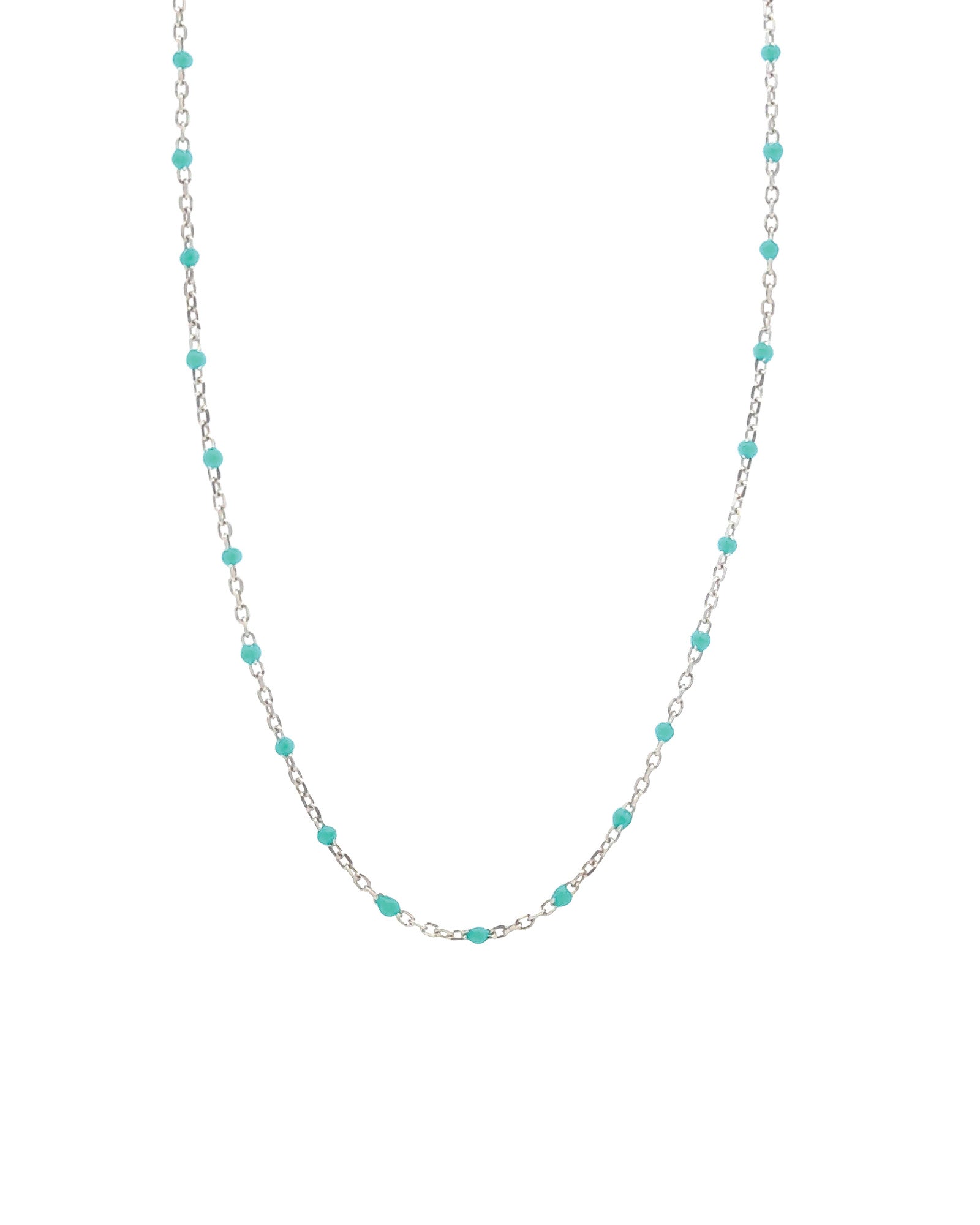 1948-Enamel Beaded Chain Necklace-Necklaces-Sterling Silver, Turquoise Enamel-Blue Ruby Jewellery-Vancouver Canada