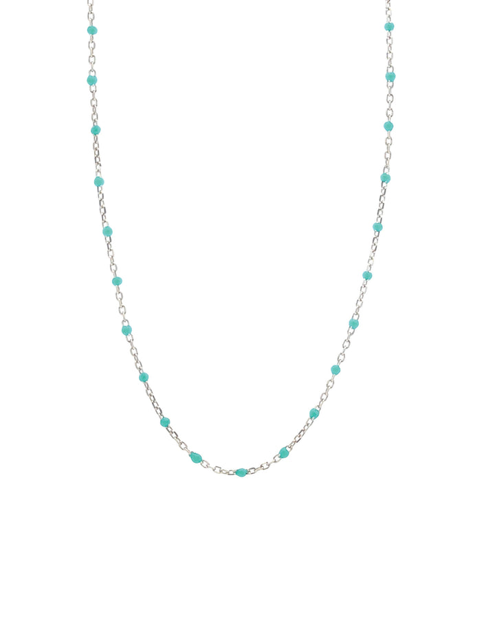 1948-Enamel Beaded Chain Necklace-Necklaces-Sterling Silver, Turquoise Enamel-Blue Ruby Jewellery-Vancouver Canada