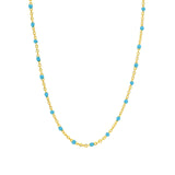 1948-Enamel Beaded Chain Necklace-Necklaces-14k Gold Filled, Blue Turquoise Enamel-Blue Ruby Jewellery-Vancouver Canada