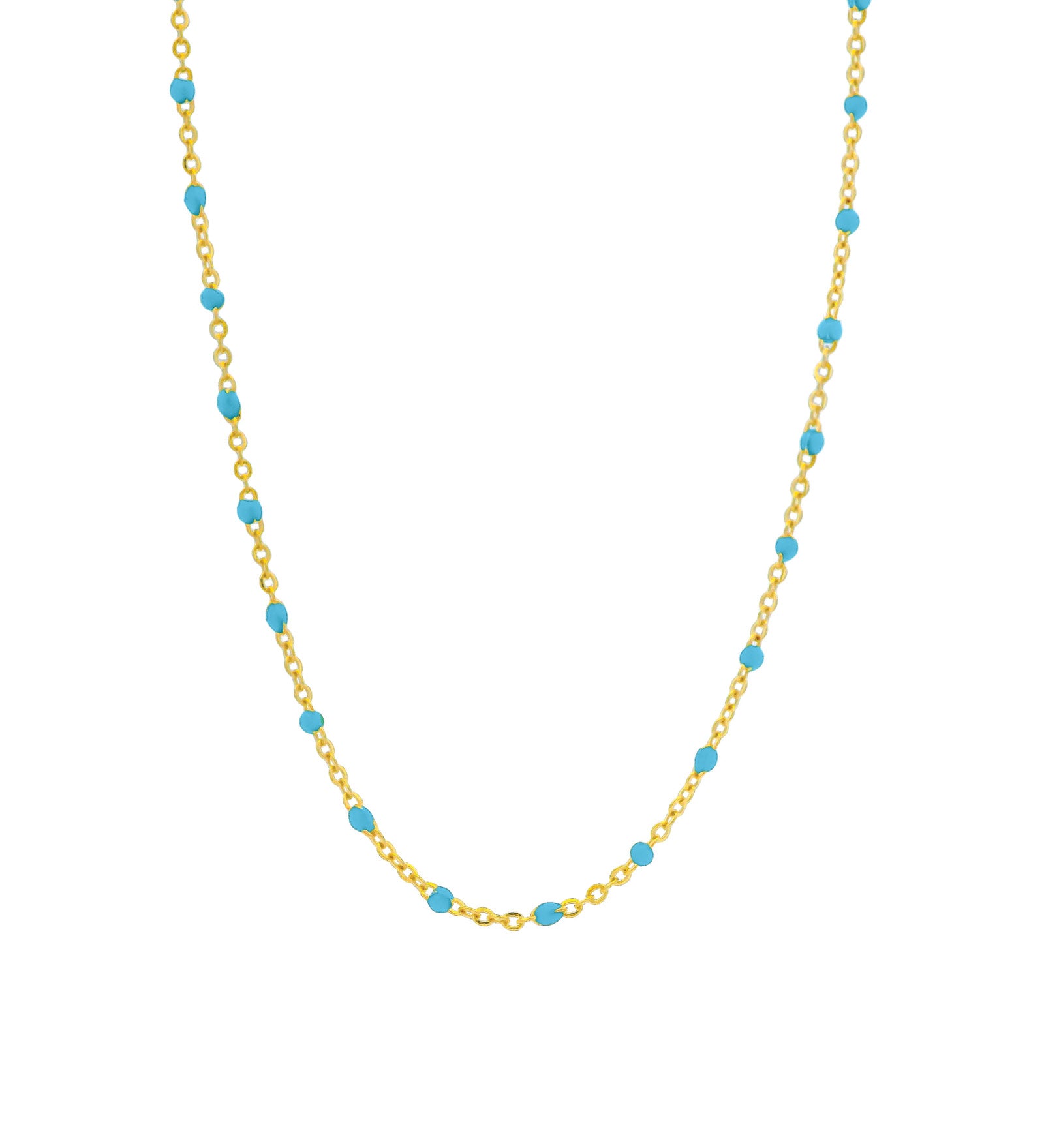 1948-Enamel Beaded Chain Necklace-Necklaces-14k Gold Filled, Blue Turquoise Enamel-Blue Ruby Jewellery-Vancouver Canada