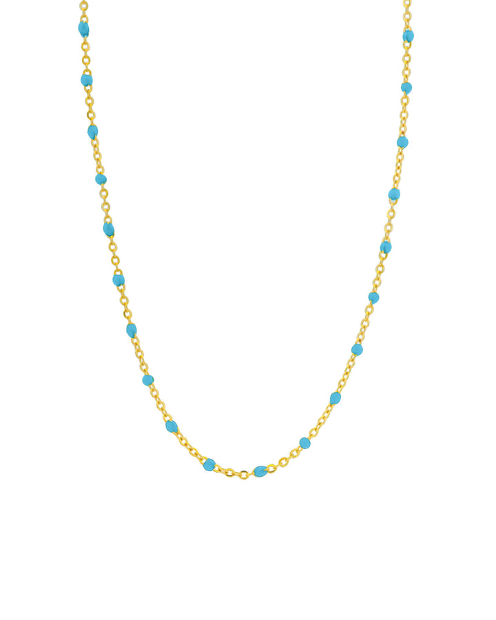 1948-Enamel Beaded Chain Necklace-Necklaces-14k Gold Filled, Blue Turquoise Enamel-Blue Ruby Jewellery-Vancouver Canada