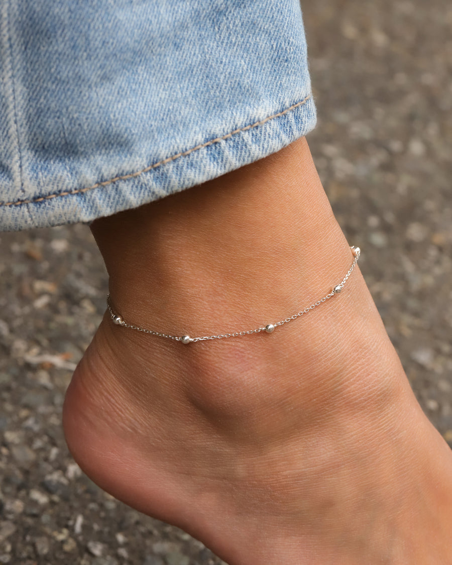 1948-Beaded Station Anklet-Anklets-Sterling Silver-Blue Ruby Jewellery-Vancouver Canada