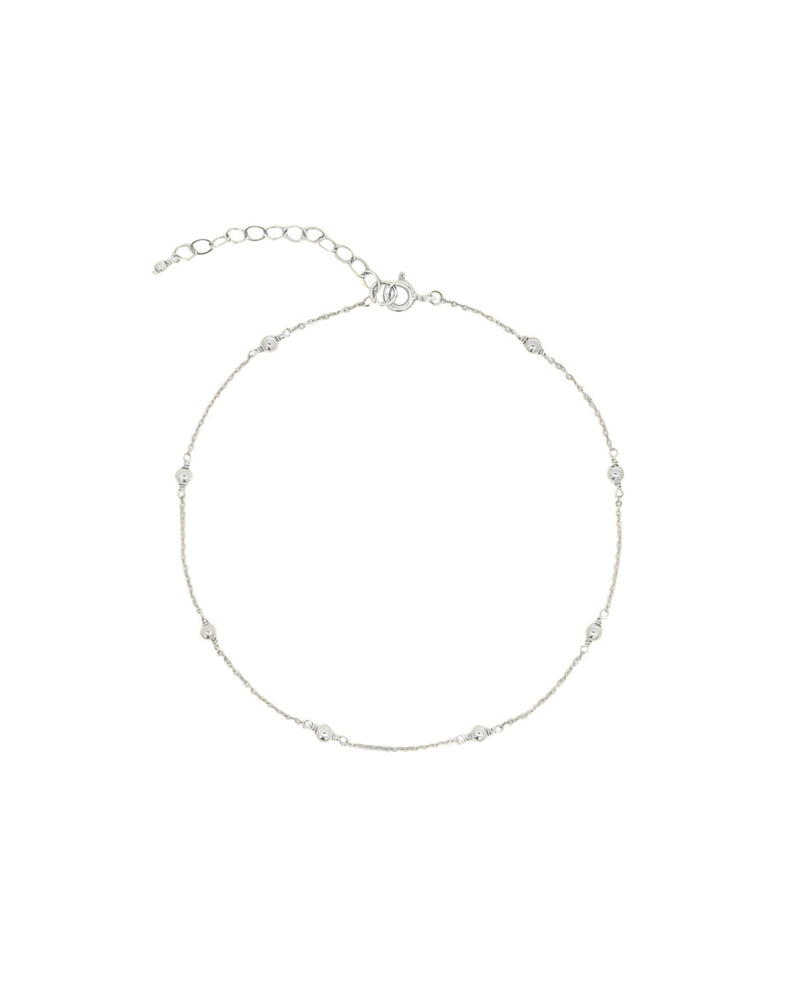 Beaded Station Anklet Sterling Silver