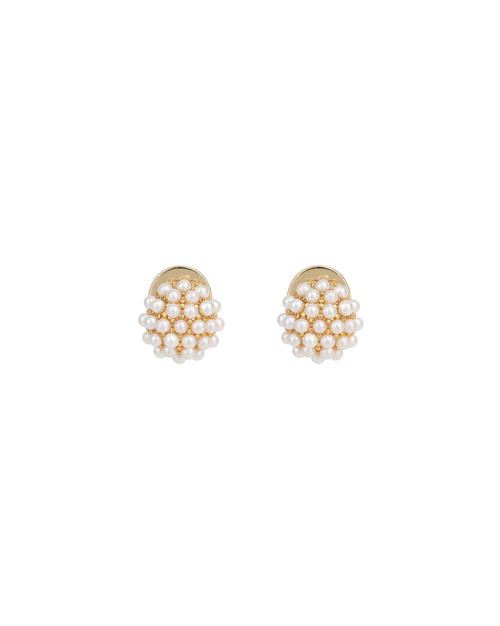 Olive & Piper-Mini Pearl Pavé Studs-Earrings-14k Gold Plated, Faux White Pearl-Blue Ruby Jewellery-Vancouver Canada