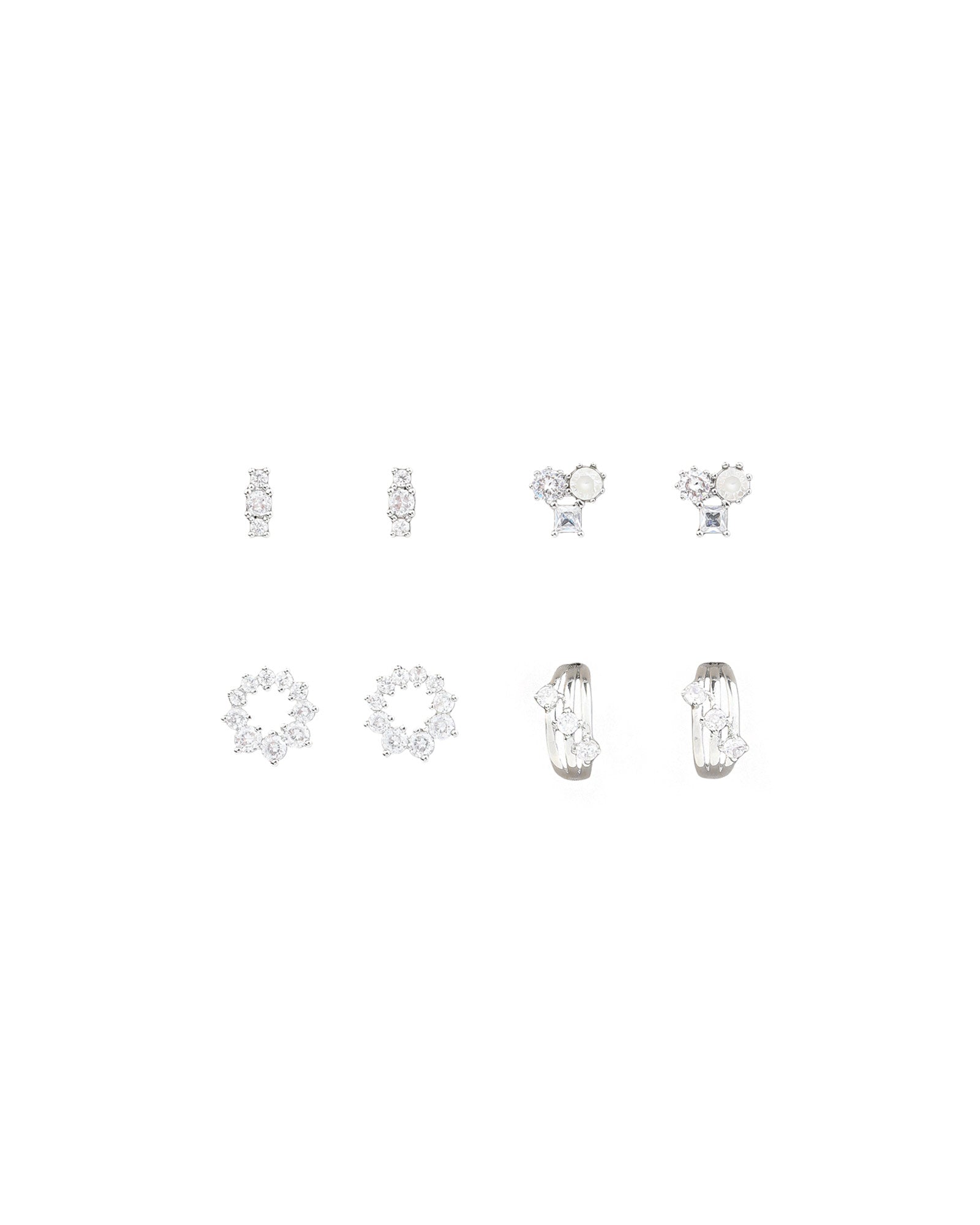 Aurora Stud Earring Set Silver Tone, Cubic Zirconia